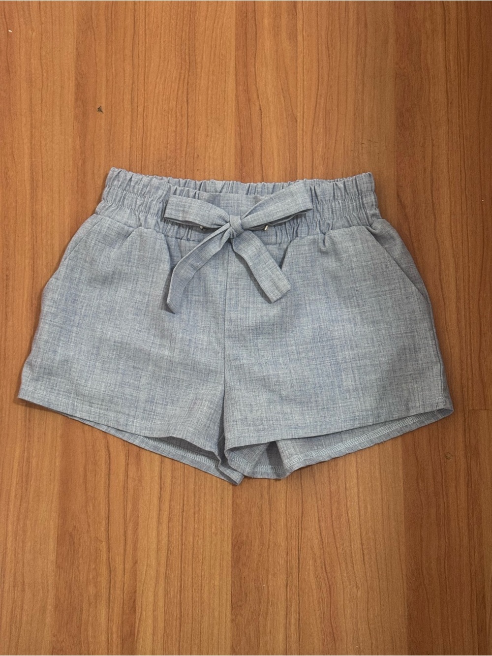 Revamped Light Blue Chambray Tie Waist Shorts High Waisted Size S